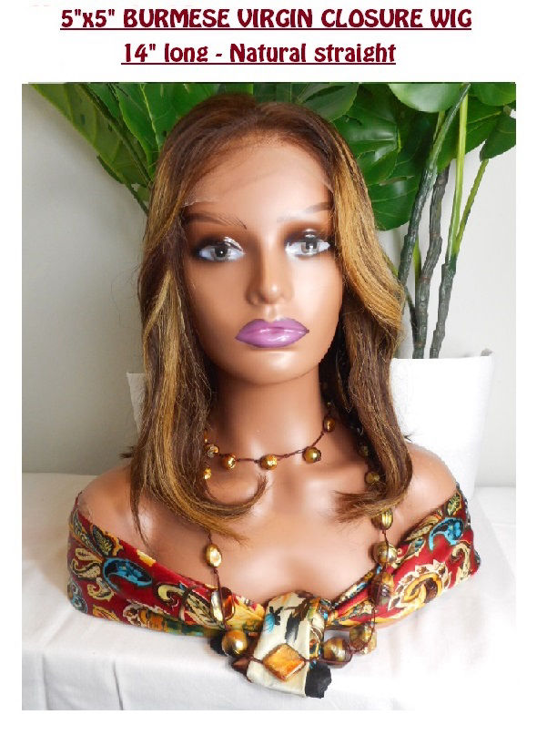 5x5 Burmese Virgin Closure Wig, 14 inches, hair colour:#4/27