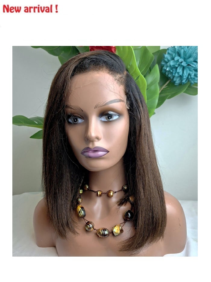 13x4 Lace Front Wig, 12 inches, Kinky straight, #1b/reddish brown