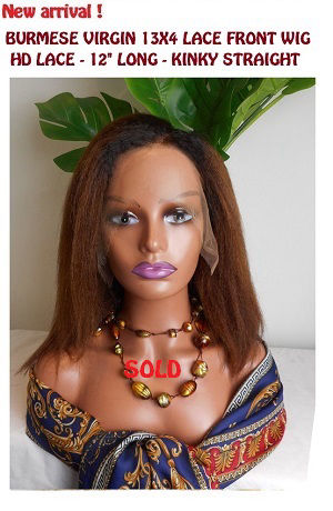 100% Burmese Virgin Lace front wig, 12 inches, kinky straight
