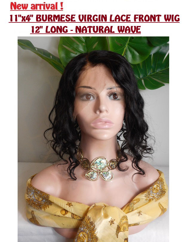 Burmese Virgin Lace Front Wig, natural wave 12 inches,